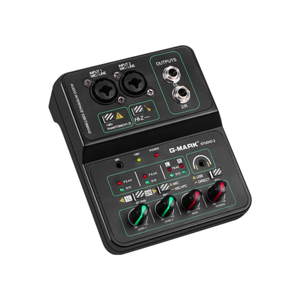 G-MARK Studio 2 Mini 2-Channel Audio Mixer with 48V Phantom Power 32-bit 96kHz Sound Interface for Recording Podcasting Live Streaming And DJ Parties