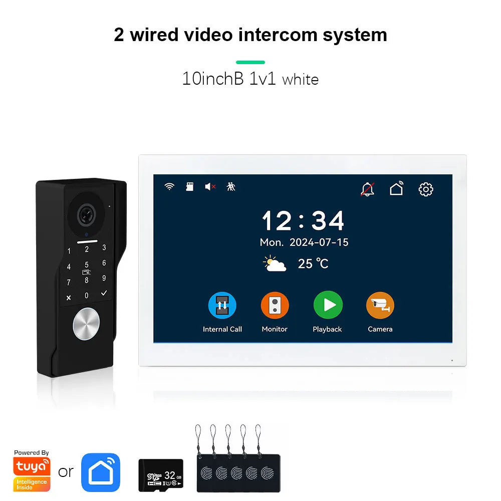 ANJIELO 2-Wire Video Door Phone with TUYA App IC Card PIN Unlock 24 IP Camera Support Smart Video Intercom System for Home 1080P