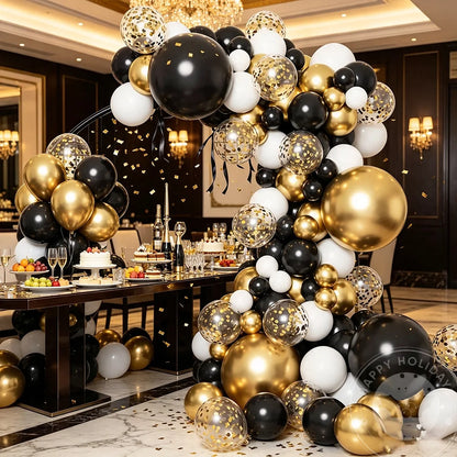 126Pcs Premium Black Gold White Balloon Arch Garland Kit for Adult Birthday Dinner Graduation Wedding Anniversary Party Decor