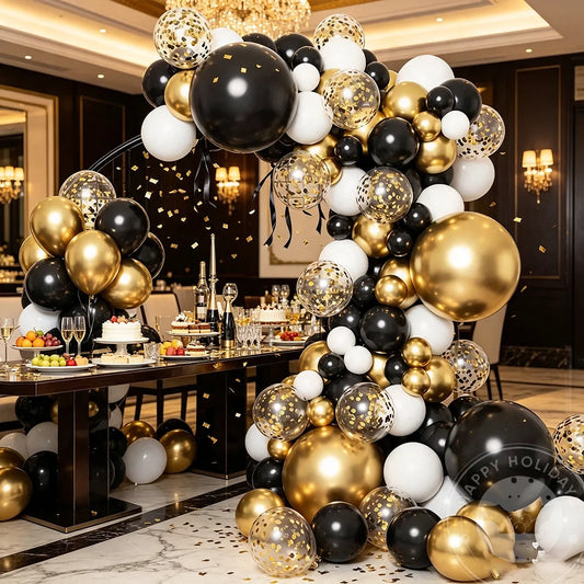 126pcs Premium Black Gold White Balloon Arch Garland Kit for Adult Birthday Dinner Graduation Wedding Anniversary Party