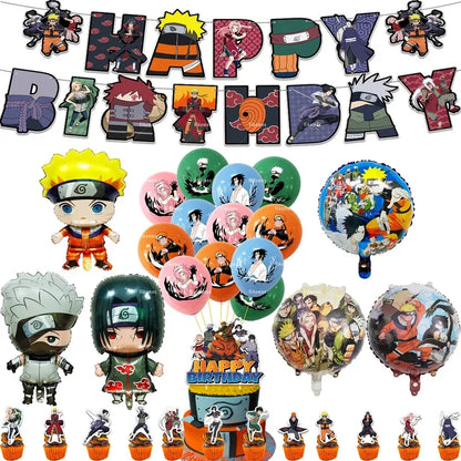 Naruto Kakashi Balloons Uchiha Sasuke Ballons Happy Birthday Banner Party Decoration Kids Toy Cake Topper Disposable Tableware