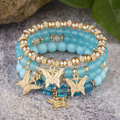 4Pcs Bohemian Butterfly Charm Bracelet Set For Women Crystal Beads Chain Bangle Female Fashion Party Jewelry Gift