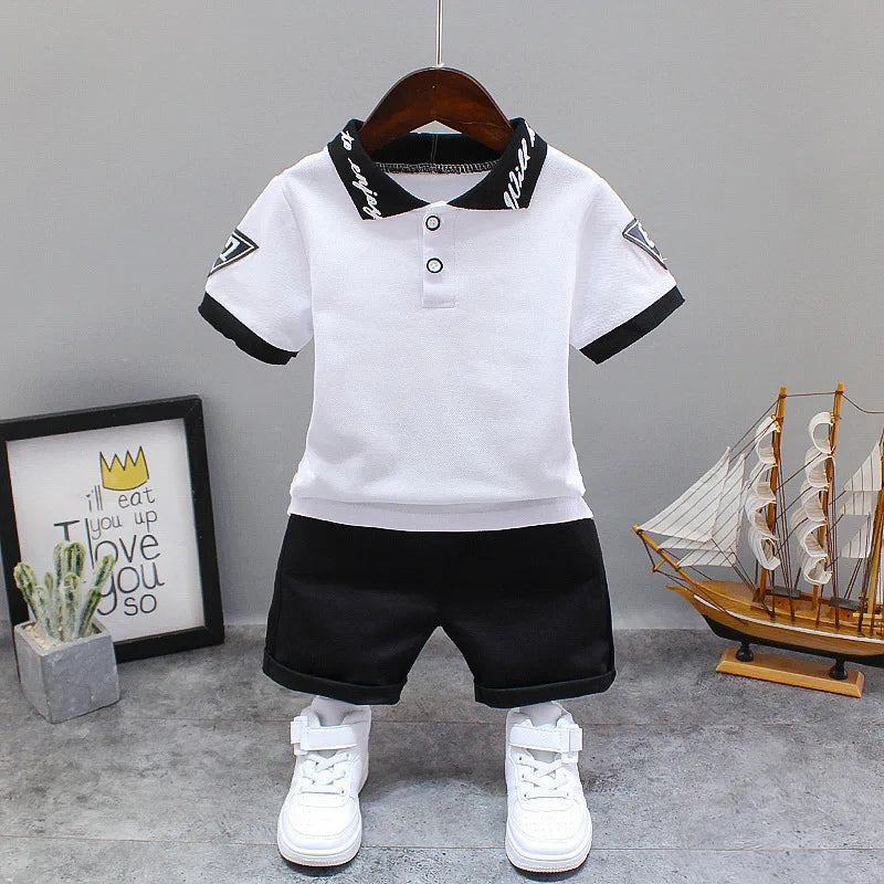 Baby Boy Summer Clothes Sets Korean Fashion Turn-down Collar T-shirts Tops and Shorts Two Piece Infant Outfits Kids Tracksuits