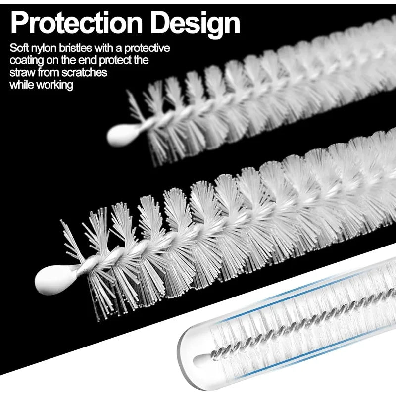 Drinking Straw Cleaning Brush Kit Reusable Tube Pipe Cleaner Nylon Stainless Steel Long Cleaning Brushes for Baby Cup Bottles