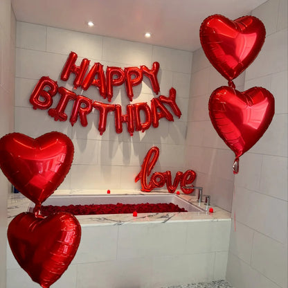 Red Birthday Balloon Set with Rose Petals LOVE Aluminum Film Balloon Birthday Party Decoration Photography Props