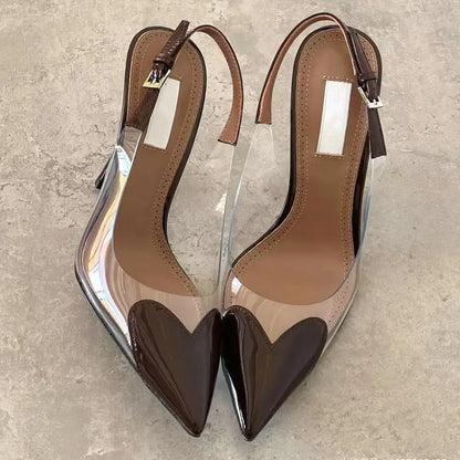 ynpo 2026 Summer Pointed Shallow Mouth Sweet Love Shape Pumps Transparent Pvc Shoes Thin High-Heeled Dress Women'S Sandals