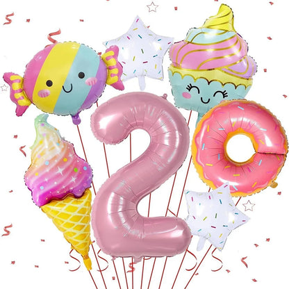 7pcs Ice Cream Balloons with 40 inch Number Doughnut Candy Dessert Food theme Aluminum Film Balloons Birthday Party Decoration