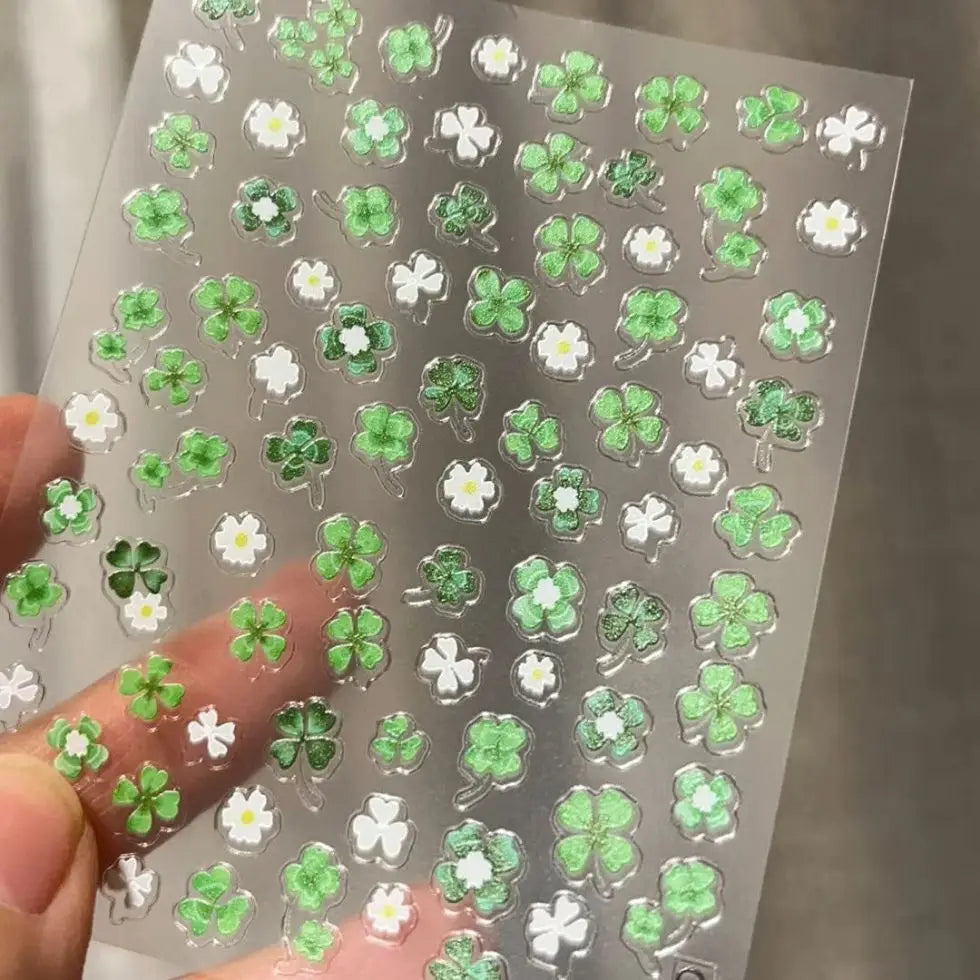 Cute Green Apple Kitten Four-leaf Clover Embossed Stickers for Lighters, Water Cups, Phone Cases DIY Decoration, Nail Stickers
