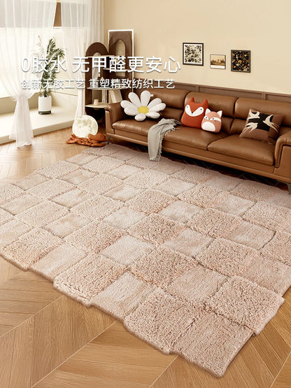 New Simple Cream Style Living Room Carpet Thick Fluffy Soft Bedroom Rug Simple Art Design Girl Room Carpet Decor Winter Warm Mat