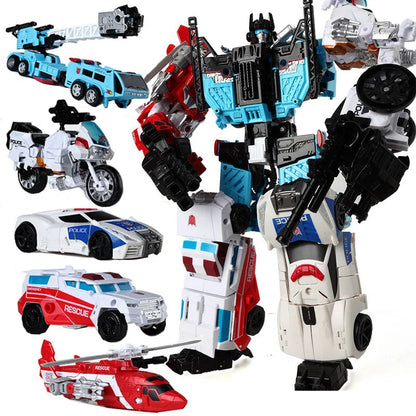HZX 6 en 1 Devastator Haizhixing juguetes de transformación figura de acción de Anime KO G1 Robot avión vehículo de ingeniería m