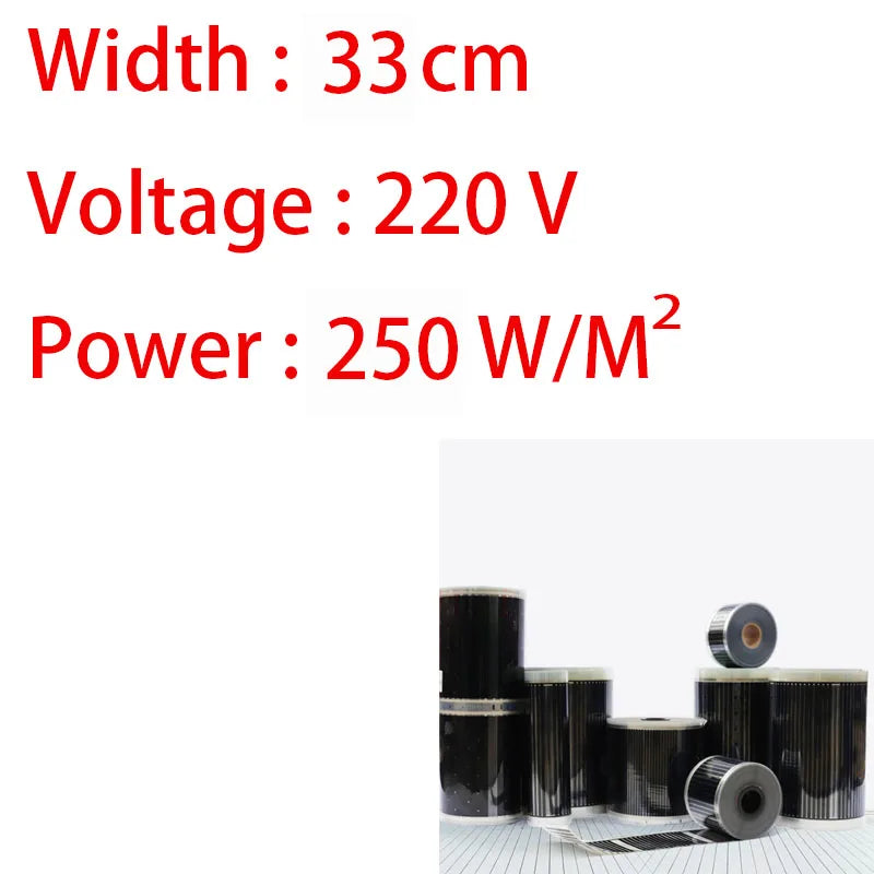 Graphene Electrothermal Film Electric Heating PTC Heating-Sheet 12/24/36/220V 140/240/640w/m2 Width12/20/33/43/50ＣＭ All Size