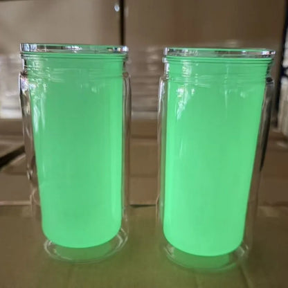 16oz Capacity Glow in The Dark Straw Cup Fluorescent Double Wall Luminous Coffee Cup Break-Resistant Splash Proof