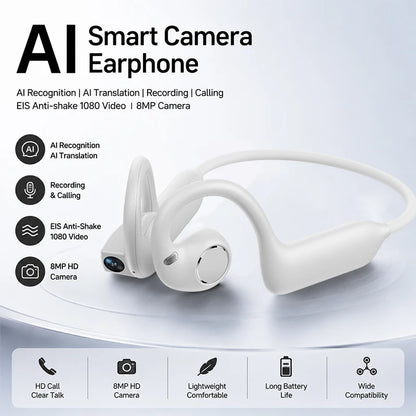2026 Smart Camera Earphone 8MP Photo Video Voice Recording WiFi File Transfer Bluetooth Call AI Translator Wearable Headset