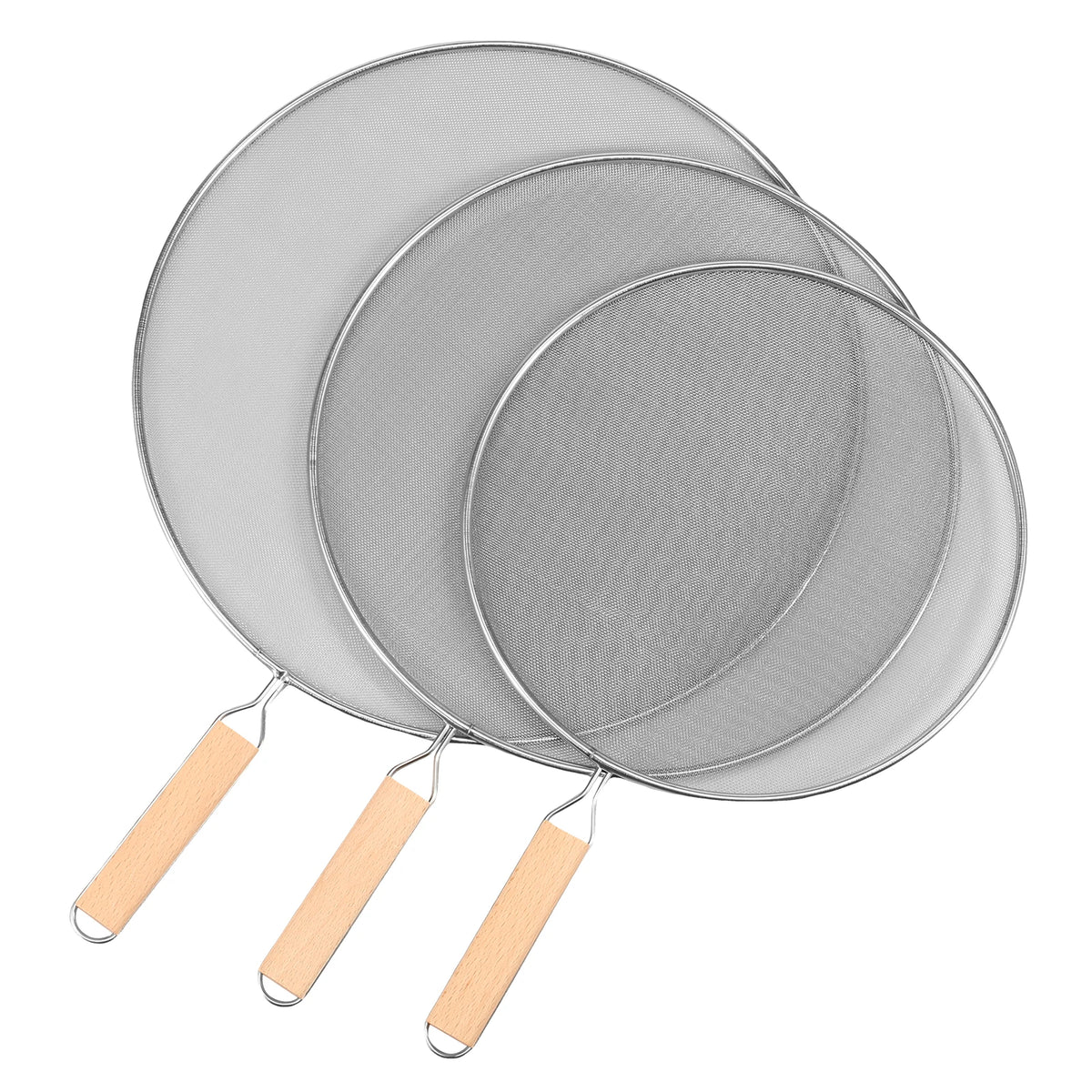 3Pcs Splatter Guard with Handle Stainless Steel Mesh Splatter Screen Splash-Proof Oil Splatter Temperature Resistant for Cooking