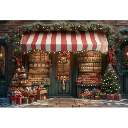 Christmas Candy Toy Store Christmas Tree Gift Theme Banner Background, Birthday Party Decoration Photography Background Cloth