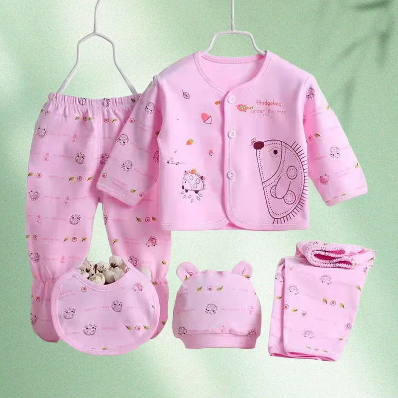 5 Pcs/set Newborn Baby 0-3 Month Clothing Set Babies T-Shirt Pants Hat Boy Girl Clothes Cotton Set