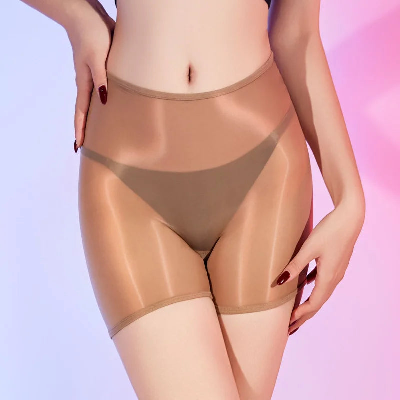 Women Sexy Panties Oil Shiny Glossy Transparent Boxers High Elastic Underwear Ultra-Thin Seamless See-through High Waist Boxer
