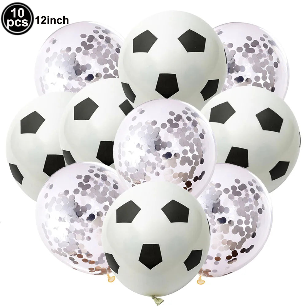 10Pcs 12inch Soccer Balloons Red Blue Black White Confetti Football Latex Balloon Boy Soccer Birthday Party Baby Shower Decor