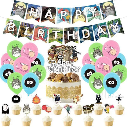 Hayaoed Miyazaki Latex Balloons Game Totoroed Cat Party Decoration Supplies Happy Birthday Banner Cake Topper Sticker Background