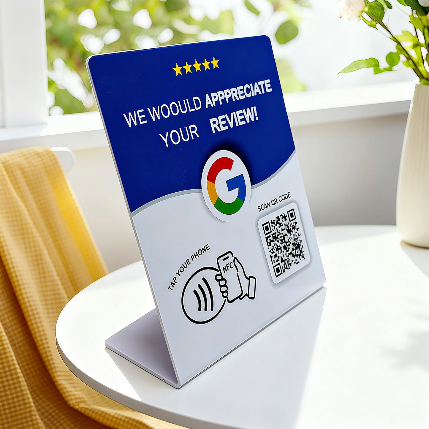 HACHANLUN Programmable NFC 215 QR code Google Review NFC Display rack 13.56Mhz Five Star Rating System Customer Feedback Tool