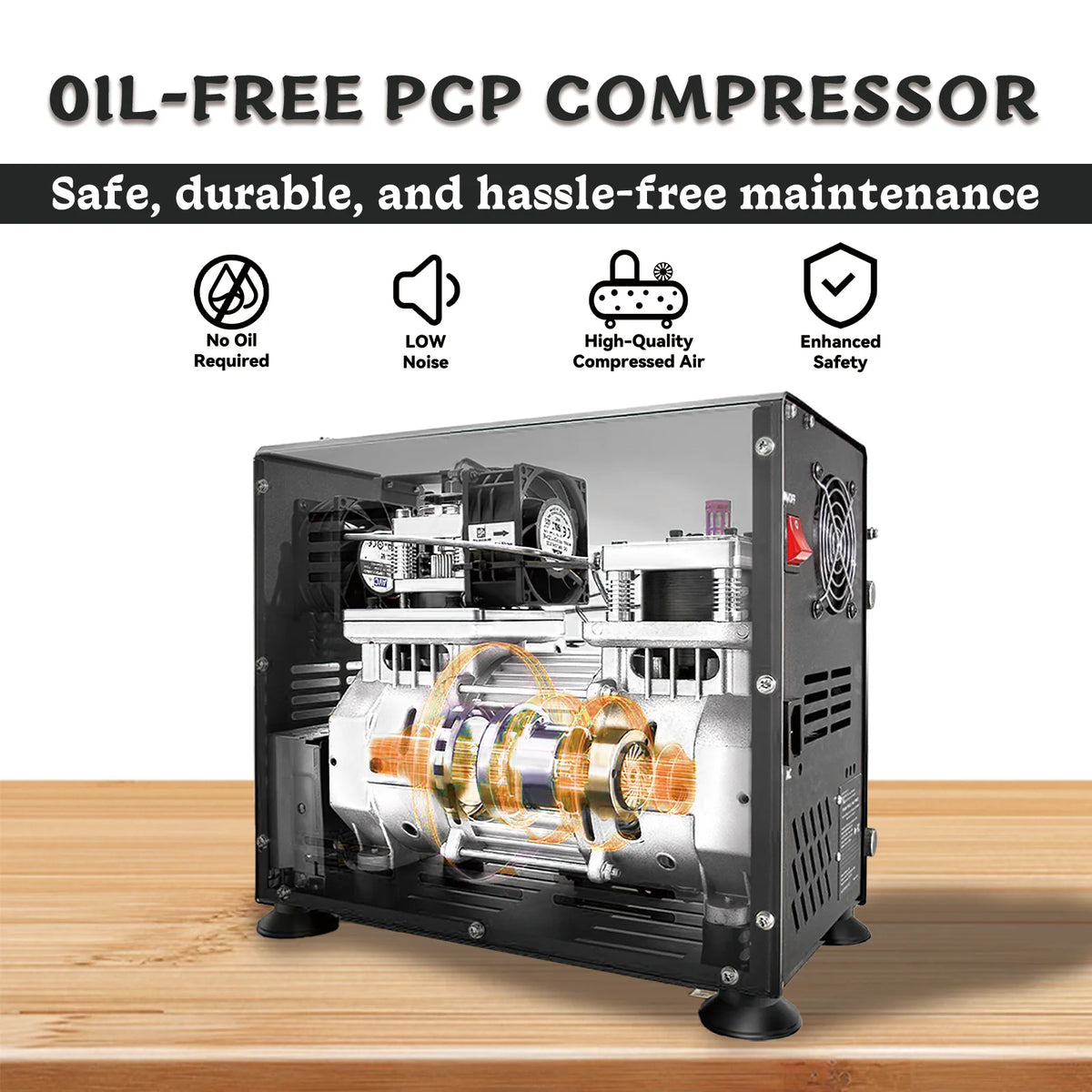 TUXING 4500Psi 300Bar PCP Air Compressor 800W Dual-Cylinder High Pressure Diving Compressor Auto Stop PCP Rifle Scuba Tank