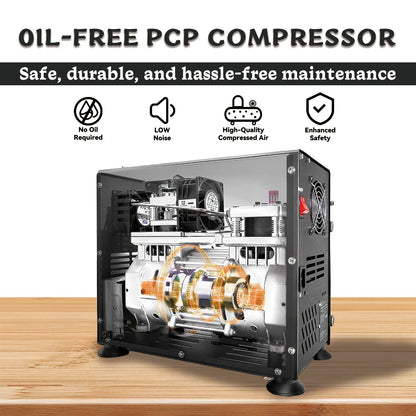 TUXING 4500Psi 300Bar PCP Air Compressor 800W Dual-Cylinder High Pressure Diving Compressor Auto Stop PCP Rifle Scuba Tank