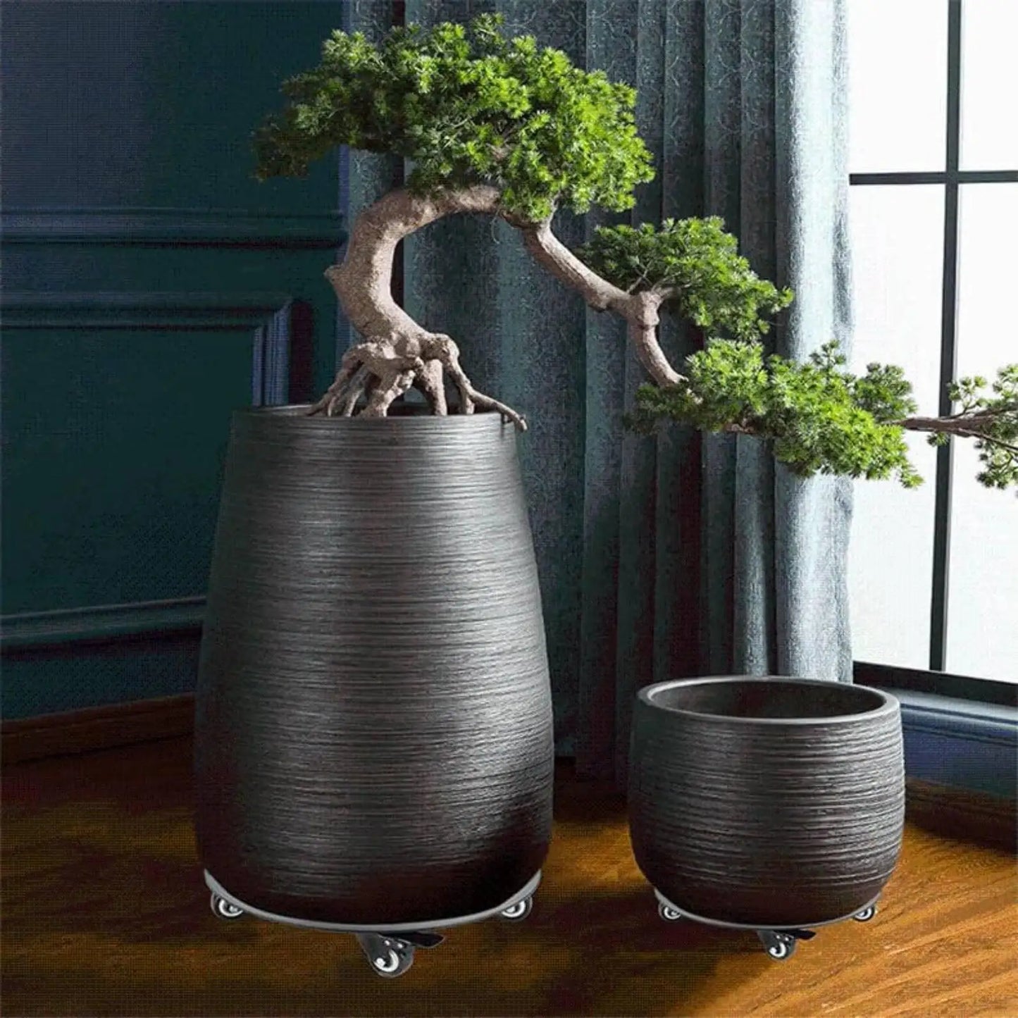 Versatile Heavy Duty Plant Holder Metal Rolling Planter Stand with Lockable Wheels for Home Garden
