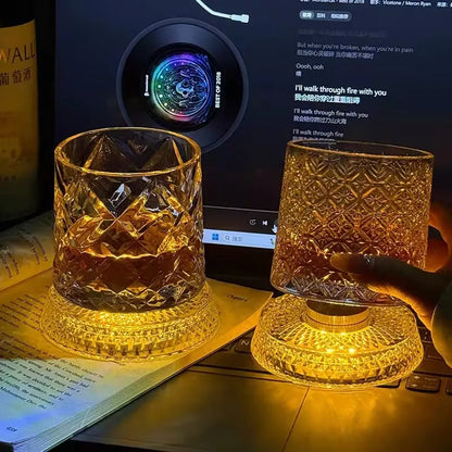 Luminous Rotating Whiskey Glass Glowing Rotation Wine Cup LED Lighted Drinking Cups Bar Glasses for Whiske, Cocktails, Tea
