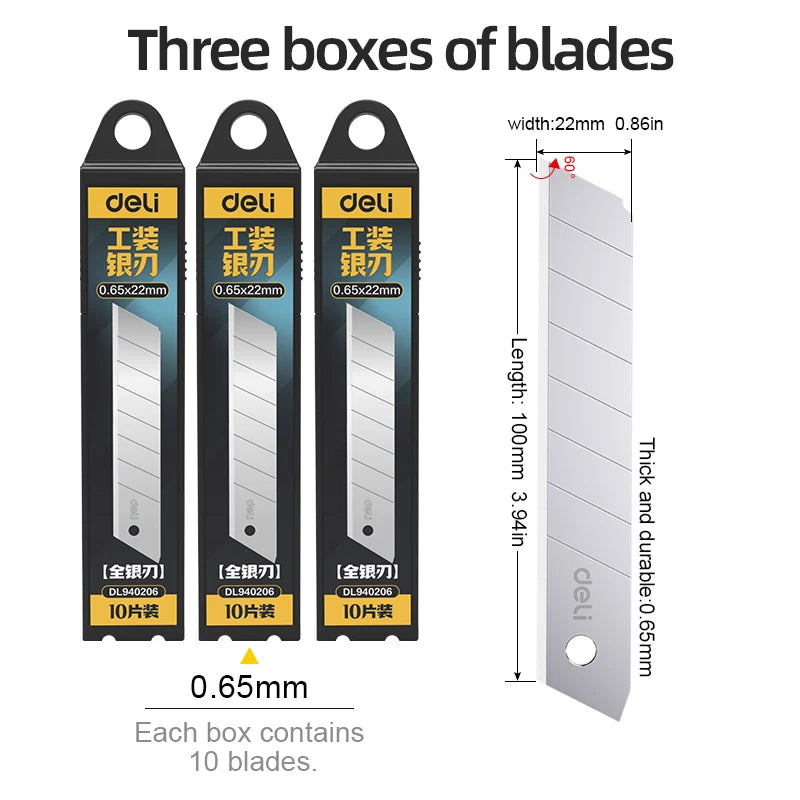 22mm Wide Heavy Duty Extra Thick Utility Knife Blade 60° Tip Silver Alloy Steel Snap-off for DIY Cutting Replacement Blade