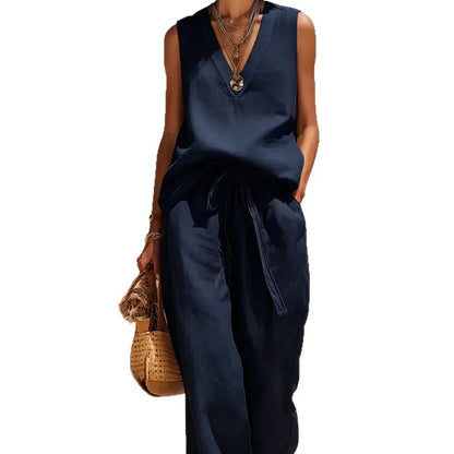 Hot Sale Women Simple Commuter Two Piece Set European Casual Short Sleeve T Shirt Wide Leg Pants Outfit