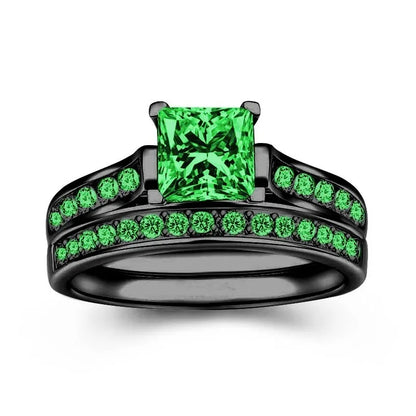 Charm Couple Rings Romantic Women Red Rhinestones Rings Set Trendy Men Stainless Steel Celtic Dragon Rings Wedding Band Jewelry