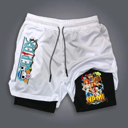 ONE PIECE Classic Anime Luffy Peripheral Printed Double-layer Shorts 2026 American Summer Men's Loose Sports Breathable Pants