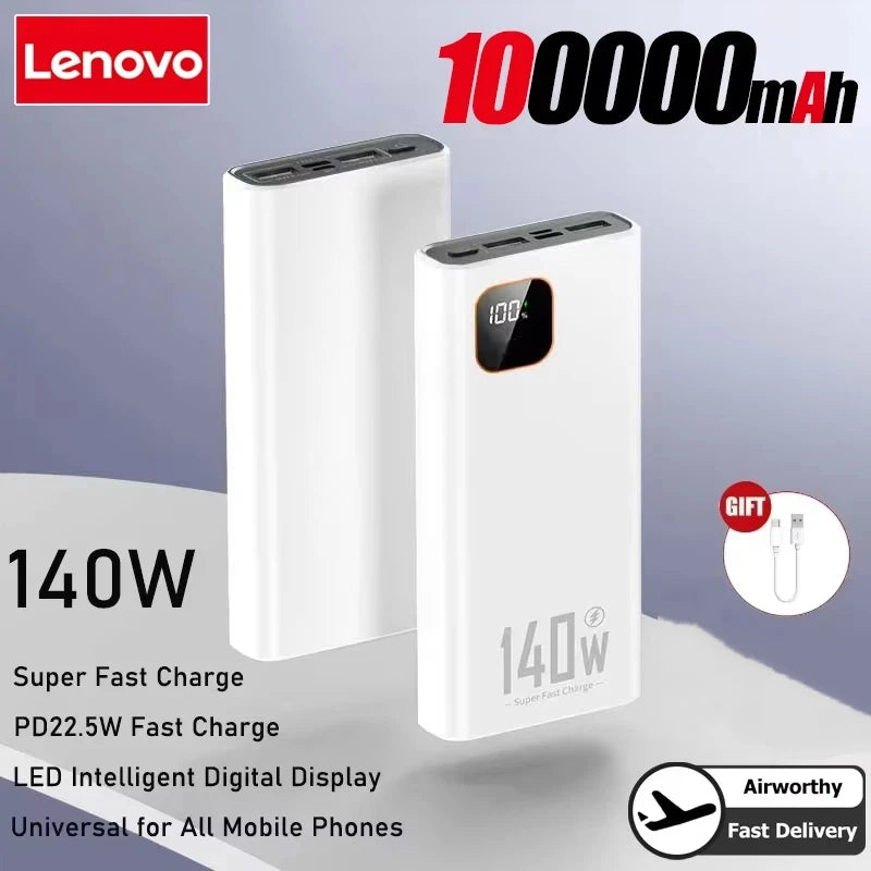 Lenovo 200000mAh 140W Super Fast Charging Power Bank Ultra Capacity Portable Charger New Arrival for iPhone Samsung