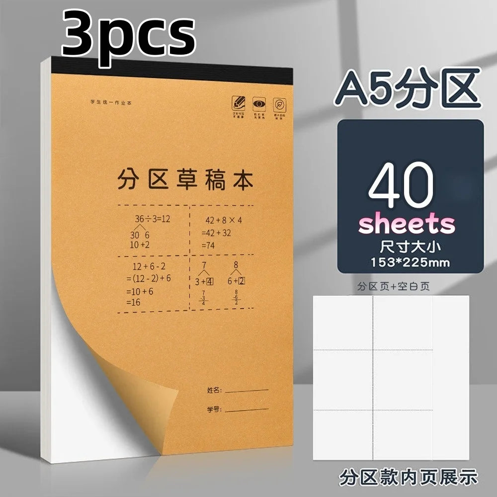 Thick Scratch Paper for Students Mathematics Eye-Protection Soft Cover Notebook for Postgraduate Exam Prep Sketch Pad Blank