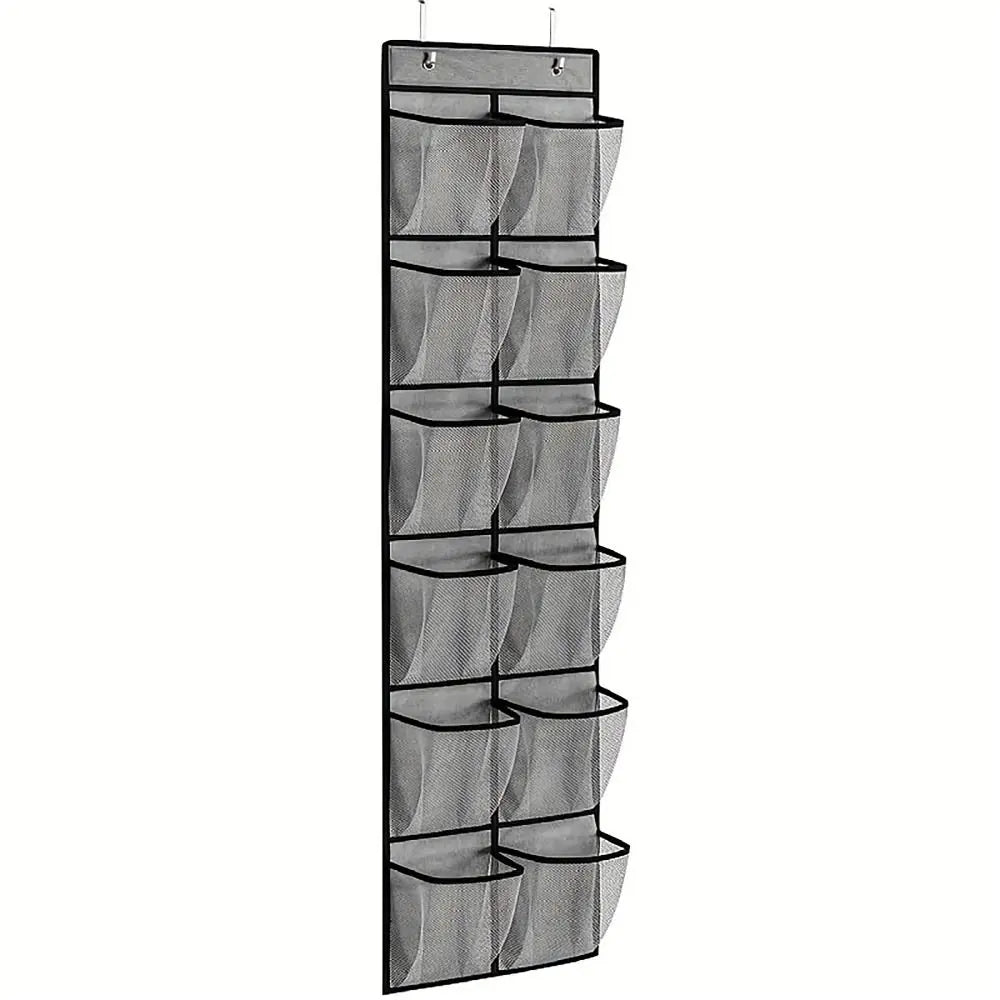12 Pockets Shoe Underwear Hanging Holder with 2 Hooks Mesh Hanging Bag Over Door Hooks Shoes Organizer Closet Holder