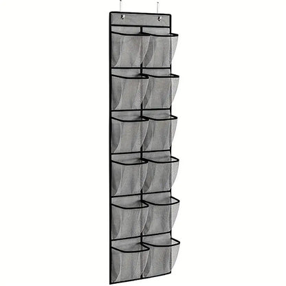 12 Pockets Shoe Underwear Hanging Holder with 2 Hooks Mesh Hanging Bag Over Door Hooks Shoes Organizer Closet Holder