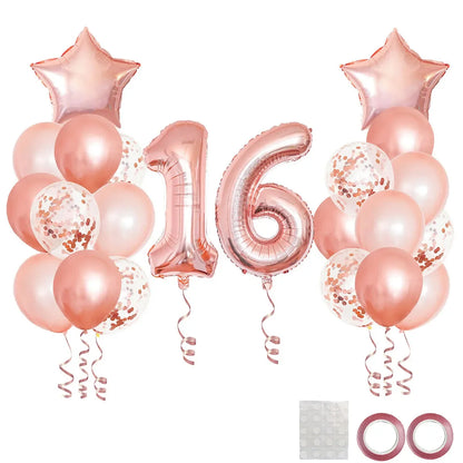 25pcs Rose Gold Mixed Balloons 10 15 16 18  20 21 25 30 35 40 50th Birthday Party Decorations  Woman Birthday Anniversary Decor