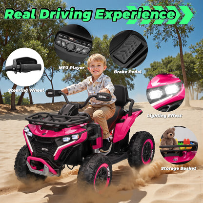 24V Ride on Car, Kids ATV XL Four Wheeler W/EVA Tires, 19-Inch Leather 2 Seater, 800W Motors, Remote Control, Knee Pads, Flower, 24 Volt Ride on Toys Quad for Big Kids