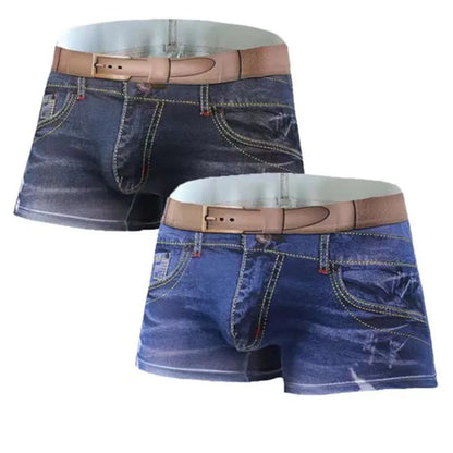 1PCS Men's underwear  denim print  cotton U-shaped design, breathable boxer, men's comfort cotton