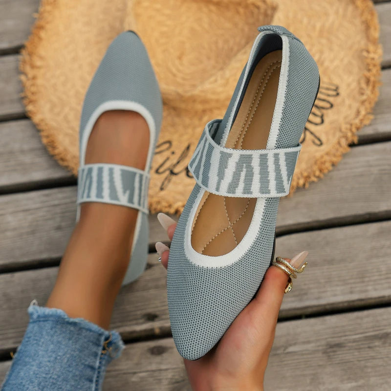 Women Ballet Flats Knitted Casual Shoes Low Heel Elegant Woman Sneakers Pointed Toe Shallow Loafers Vintage Slip on Women Shoes