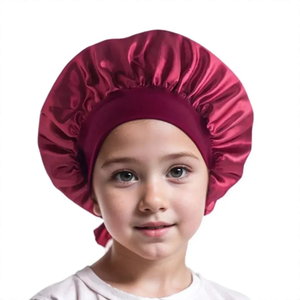 Kids Sleep Cap Satin Bonnet for Child Girls Boys Toddler Night Sleeping Hat Elastic Solid Blank Cook Beanie Soft Turban Headwear