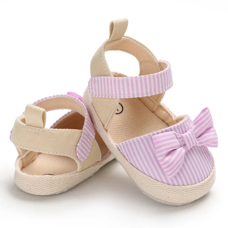 Bow Canvas Baby Girls Sandals, Summer Soft Sole Comfortable Lightweight Casual Walking Shoes