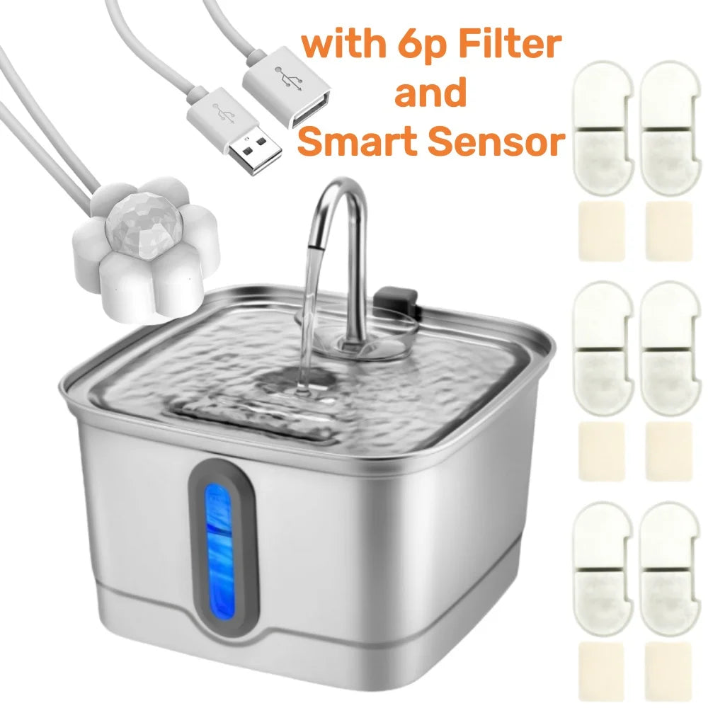 101oz/3L Stainless Steel Cat Water Fountain Automatic Pet Water Dispenser with Replacement Filters for Small Dogs And Cats