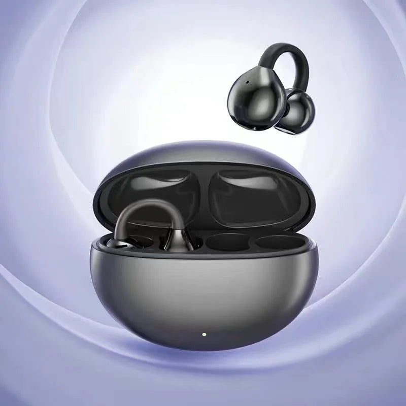 Open Ear Clip Wireless Headphones Bluetooth 5.4 Earphones with Long Battery Life, Sports Gaming Stereo Touch Control LED Mics