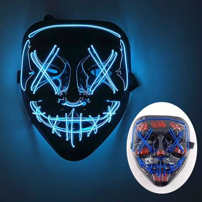 Wireless LED Neon Purge Mask & Fiber Optic Gloves, Scary Glow In Dark Mask for Halloween Carnival Cosplay Bar Birthday Party