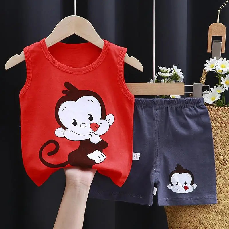 Summer Children's Vest Set Pure Cotton Baby Sleeveless Vest 2-piece Clothes Boy's Clothing Set Baby Toddler Clothing For Boy