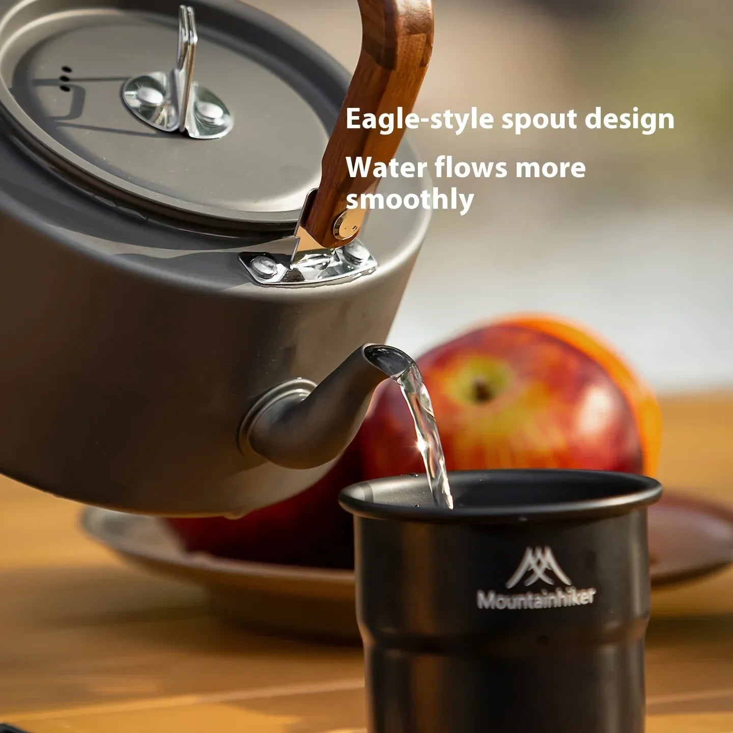 Camping Tea Kettle-New Aluminum Alloy Construction, Wooden Handle, Portable Outdoor Kettle for Camping, Hiking, Durable Cookware