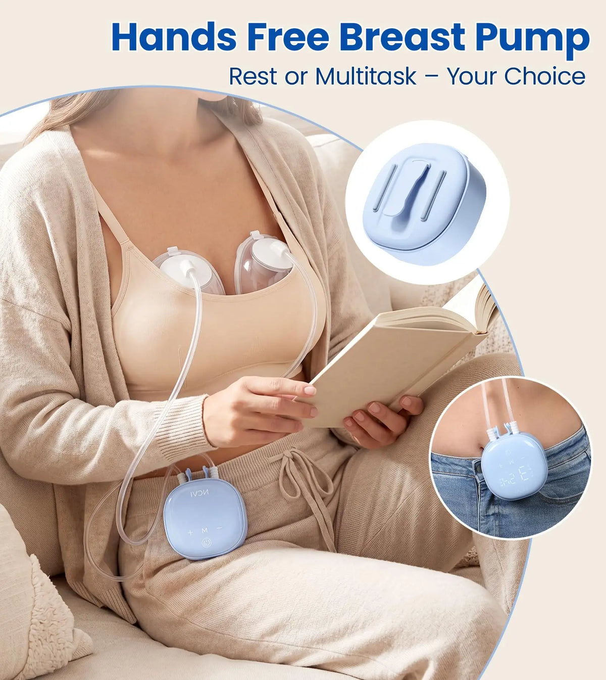 NCVI 8122 2‑in‑1 Hands‑Free Wearable Breast Pump, 4 Modes 9 Levels, Hospital‑Grade Suction, 21/24/28mm Flange, BPA‑Free Under 45dB Anti‑Flow Portable Pump for Moms