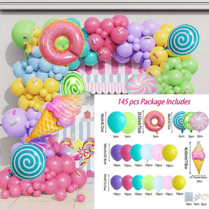 145 Rainbow Candy-Themed Balloon Set Summer Balloon Decorations Birthday Balloon Decorations Birthday Party Decorations