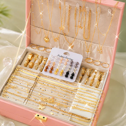 83pcs Elegant Pearl Geometric Earrings Necklace Bracelet Ring Jewelry Set For Women Heart Butterfly Daily Party Jewelry No Box